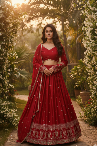 Red Silk Lehenga set with Choli and dupatta