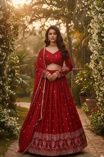 Red Silk Lehenga set with Choli and dupatta