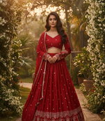 Red Silk Lehenga set with Choli and dupatta