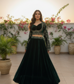 Green Velvet Viscose Golden Thread Lehenga set with Choli and dupatta