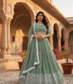 GREEN FAUX GEORGETTE sequin Lehenga set with Choli and dupatta