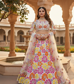 Multicolor FAUX GEORGETTE THREAD wrok Lehenga set with Choli and dupatta