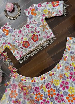 Multicolor FAUX GEORGETTE THREAD wrok Lehenga set with Choli and dupatta 4