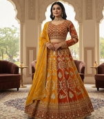 Mustard Yellow  Faux Georgette Lehenga set with Choli and dupatta with Dupatta