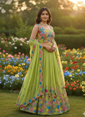 Organza Silk Fabric sequin Lehenga set with Choli and dupatta 1