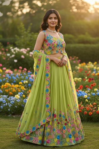 Organza Silk Fabric sequin Lehenga set with Choli and dupatta