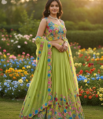 Organza Silk Fabric sequin Lehenga set with Choli and dupatta