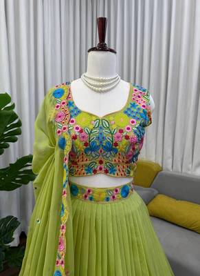 Organza Silk Fabric sequin Lehenga set with Choli and dupatta 2