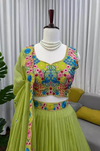 Organza Silk Fabric sequin Lehenga set with Choli and dupatta