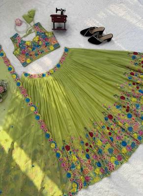 Organza Silk Fabric sequin Lehenga set with Choli and dupatta 3