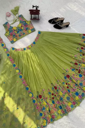 Organza Silk Fabric sequin Lehenga set with Choli and dupatta