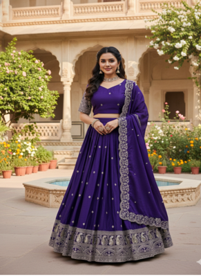 Purple Chinon Silk Thread With sequin Lehenga set with Choli and dupatta 1
