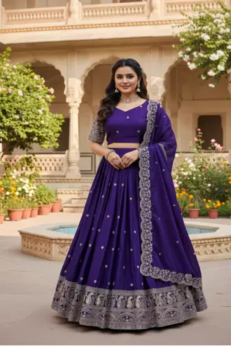 Purple Chinon Silk Thread With sequin Lehenga set with Choli and dupatta