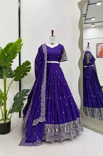 Purple Chinon Silk Thread With sequin Lehenga set with Choli and dupatta