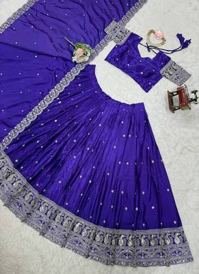 Purple Chinon Silk Thread With sequin Lehenga set with Choli and dupatta 3