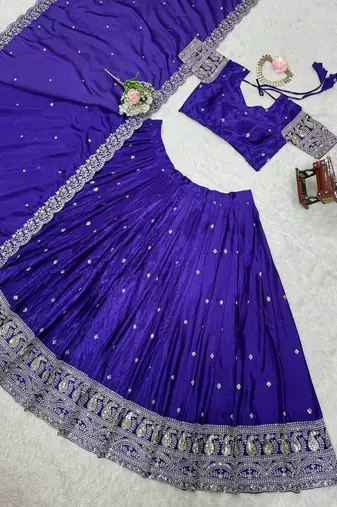 Purple Chinon Silk Thread With sequin Lehenga set with Choli and dupatta