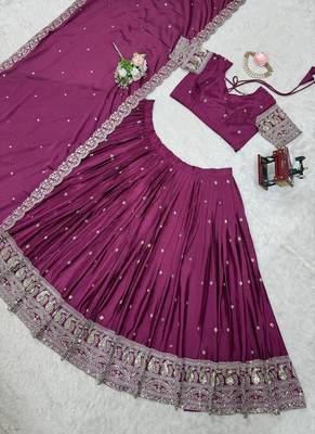 Wine Chinon Silk Thread With sequin Lehenga set with Choli and dupatta 3