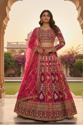 Multicolour  Faux Georgette Lehenga set with Choli and dupatta with Dupatta