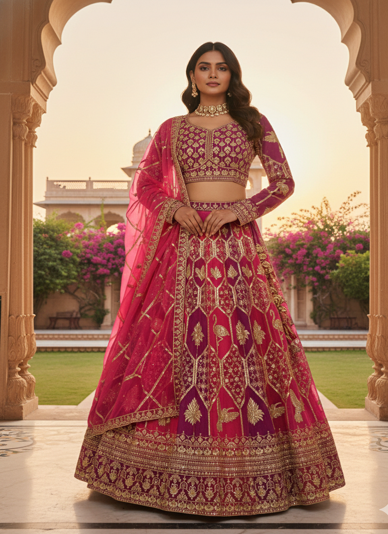 Multicolour  Faux Georgette Lehenga set with Choli and dupatta with Dupatta