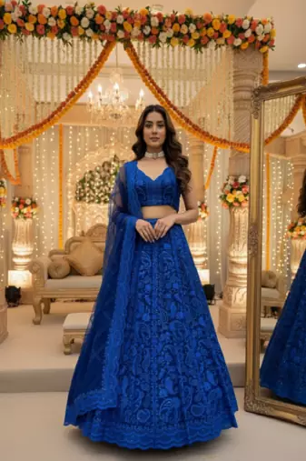 Royal Blue Georgette sequin & Thread Lehenga set with Choli and dupatta