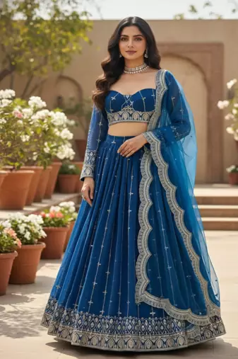 Blue Faux Georgette Fabric sequin Lehenga set with Choli and dupatta