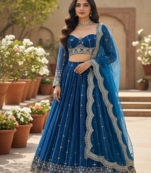 Blue Faux Georgette Fabric sequin Lehenga set with Choli and dupatta