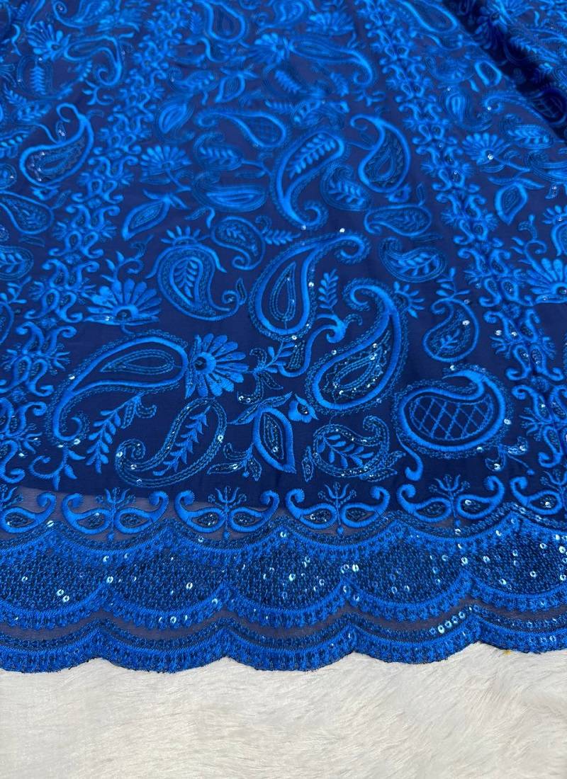 Royal Blue Georgette sequin & Thread Lehenga set with Choli and dupatta