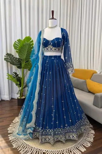 Blue Faux Georgette Fabric sequin Lehenga set with Choli and dupatta