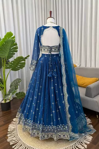 Blue Faux Georgette Fabric sequin Lehenga set with Choli and dupatta