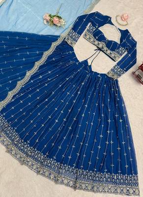 Blue Faux Georgette Fabric sequin Lehenga set with Choli and dupatta 4