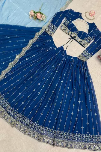 Blue Faux Georgette Fabric sequin Lehenga set with Choli and dupatta