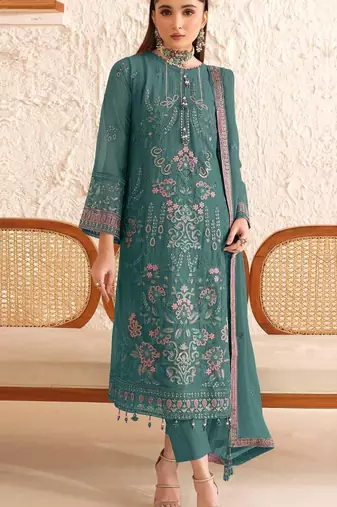 green faux georgette embroidered sequin suit