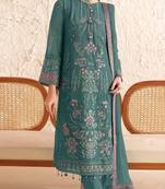 green faux georgette embroidered sequin suit