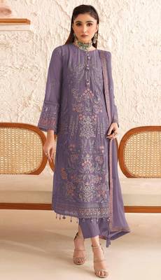 purple faux georgette embroidered sequin suit 1