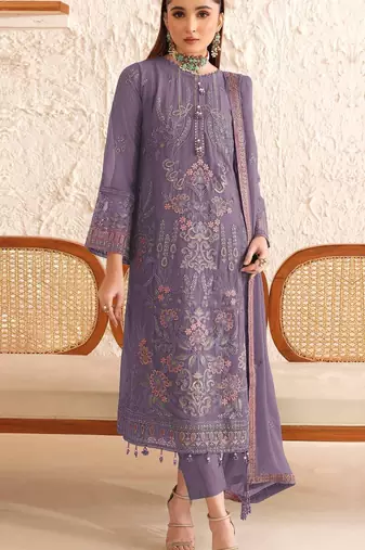 purple faux georgette embroidered sequin suit