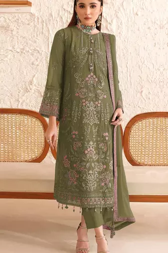 mehendi faux georgette embroidered sequin suit