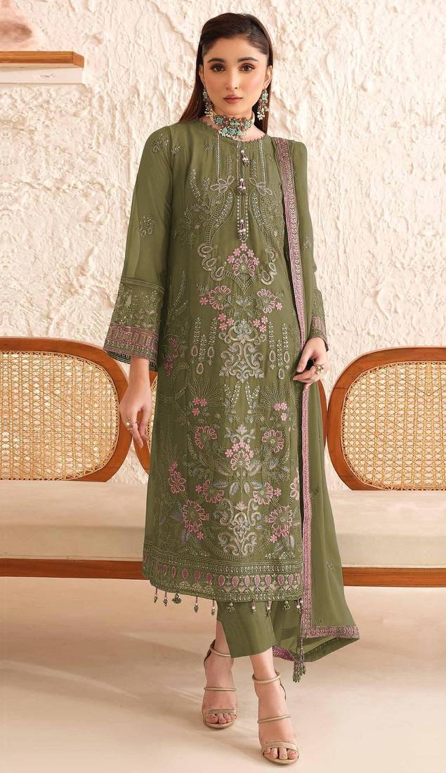 mehendi faux georgette embroidered sequin suit