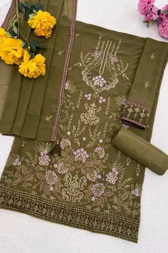 mehendi faux georgette embroidered sequin suit