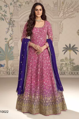 magenta georgette anarkali suit - full stitched free size