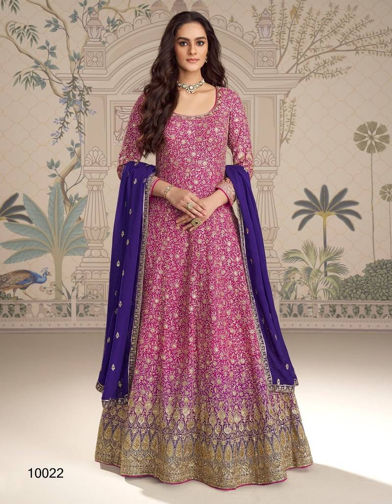 magenta georgette anarkali suit - full stitched free size