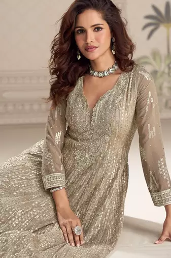 chiku georgette anarkali suit - full stitched free size