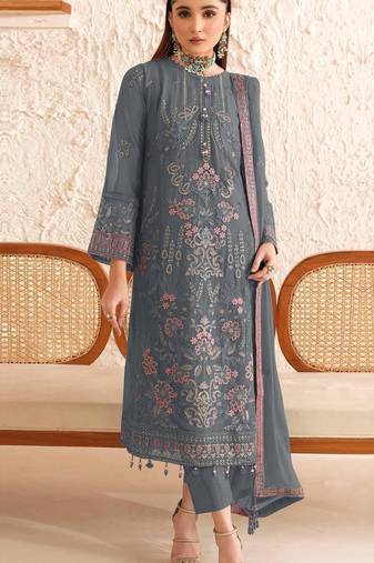 blue faux georgette embroidered sequin suit