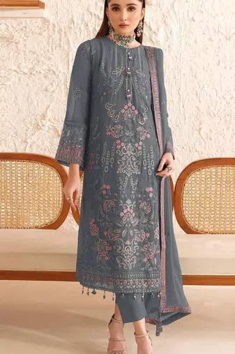 blue faux georgette embroidered sequin suit