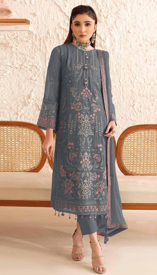 blue faux georgette embroidered sequin suit