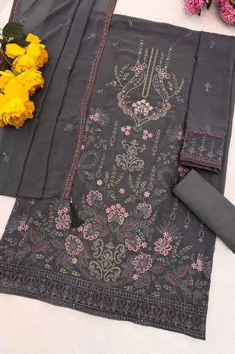 blue faux georgette embroidered sequin suit