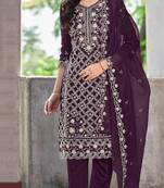 purple chiffon embroidered sequin suit