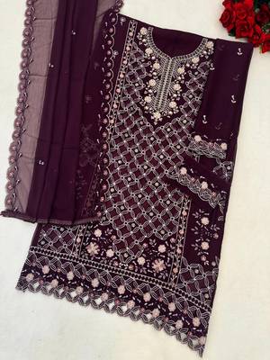 purple chiffon embroidered sequin suit 2