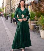dark-green georgette shrug suit - full stitched free size