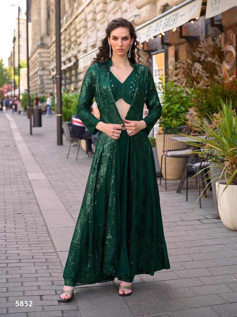 dark-green georgette shrug suit - full stitched free size