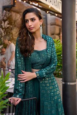 emerald georgette shrug suit - full stitched free size 2